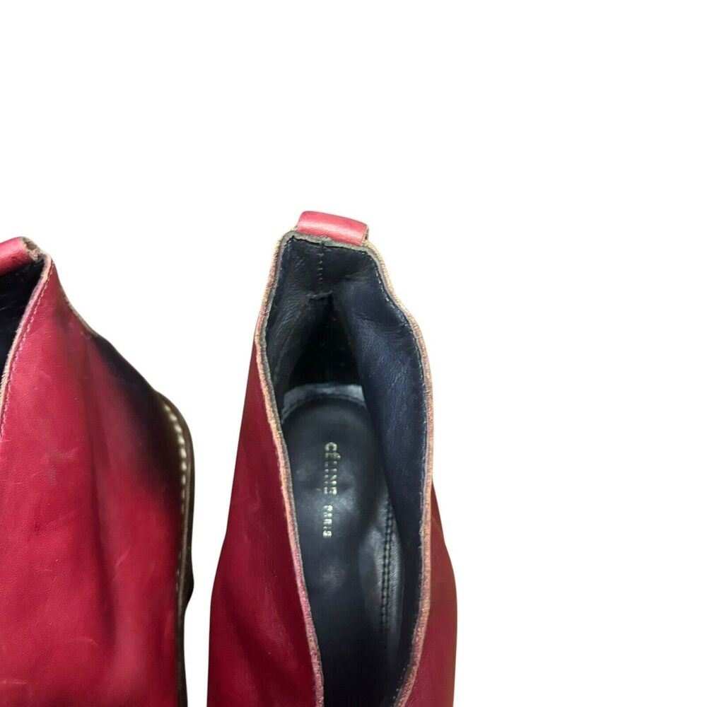Celine Burgundy Block Heel V neck Boots 37 - Picture 10 of 11
